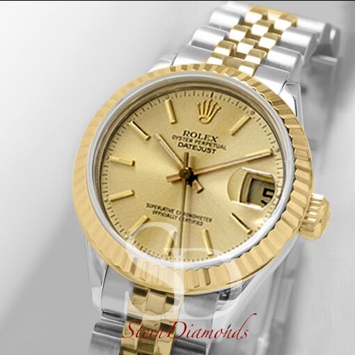 Rolex Lady Two-Tone Datejust Fluted Bezel Custom Champagne Index Dial on Jubilee Band 26mm