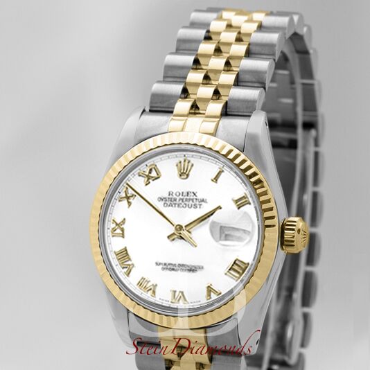 Rolex Mid-Size Two-Tone Datejust Fluted Bezel Custom White Roman Dial on Jubilee Band 31mm