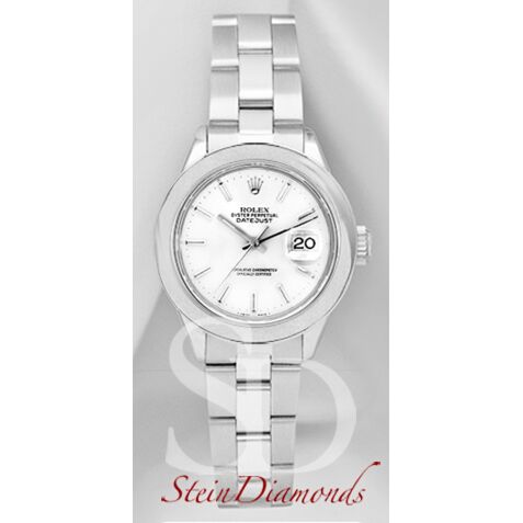Rolex Lady Steel Datejust Smooth Bezel Custom White Index Dial on Oyster Band 26mm