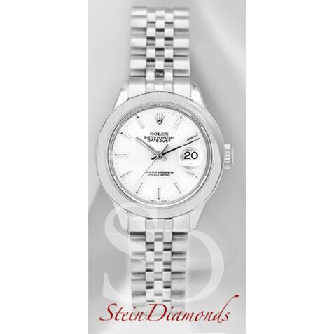 Rolex Lady Steel Datejust Smooth Bezel Custom White Index Dial on Jubilee Band 26mm