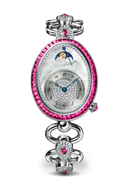 Reine de Naples Mother of Pearl Dial Diamond Ruby 18kt White Gold Ladies Watch
