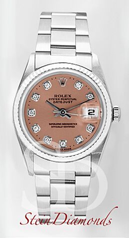 Pre Owned Rolex Steel Datejust Fluted Bezel Custom Copper Diamond Dial on Oyster Band 36mm