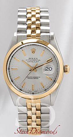 Pre Owned Rolex Two-Tone Datejust Silver Index Smooth on Jubilee Band