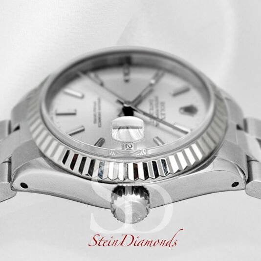 Rolex Lady Steel Datejust Fluted Bezel Custom Silver Index Dial on Oyster Band 26mm