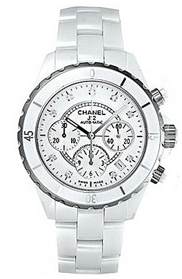 J12 White Ceramic Diamond Dial Chronograph Unisex Watch
