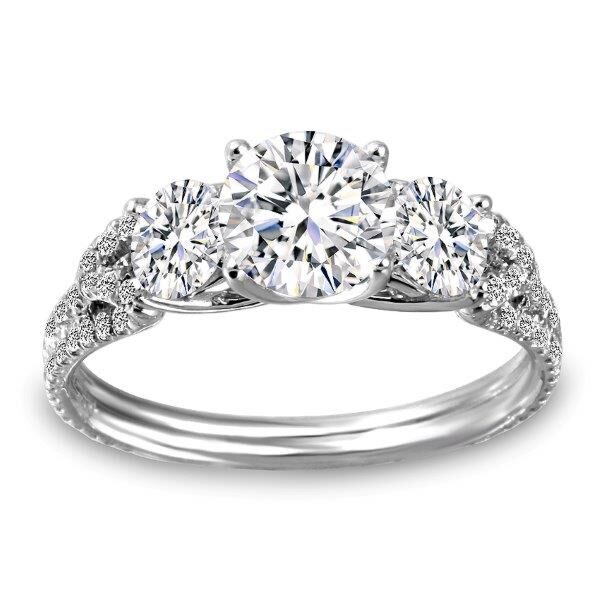 1-Carat Round Diamond  set in 3-Stone Round Cut Diamond Engagement Ring In White Gold Three by Two (0.33 ct. tw.)