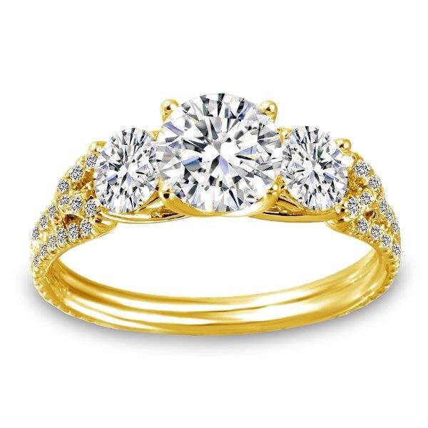 3-Stone Round Cut Diamond Engagement Ring In Yellow Gold Three by Two (0.33 ct. tw.)