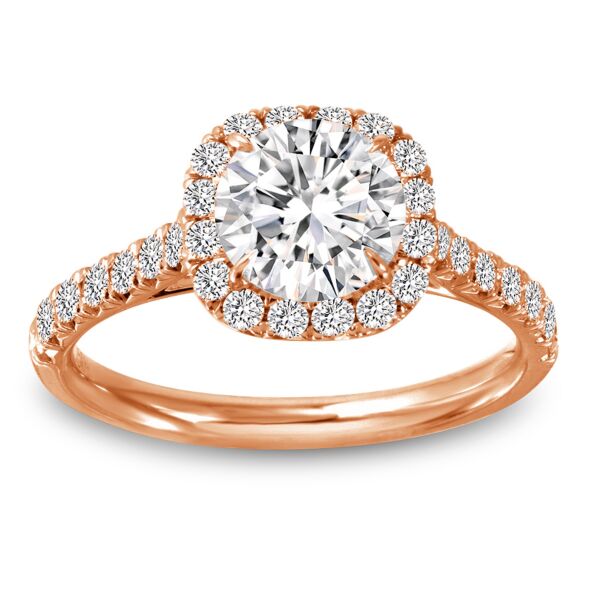 Halo Cushion Cut Diamond Engagement Ring In Rose Gold Cathedral Bridge (0.16 ct. tw.)
