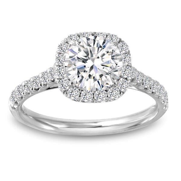 Halo Cushion Cut Diamond Engagement Ring In White Gold Cathedral Bridge (0.16 ct. tw.)