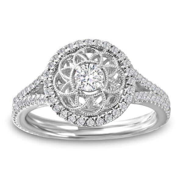 Halo Round Cut Diamond Engagement Ring In White Gold Vintage Flair (0.41 ct. tw.)
