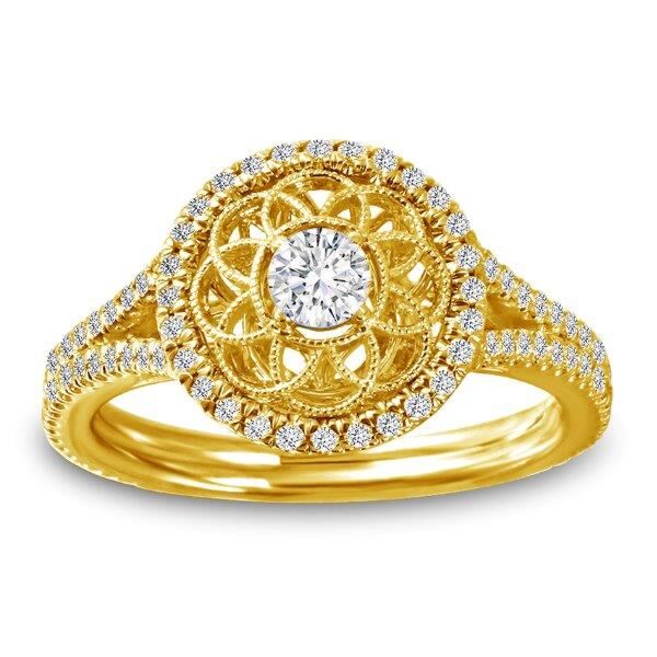 Halo Round Cut Diamond Engagement Ring In Yellow Gold Vintage Flair (0.41 ct. tw.)