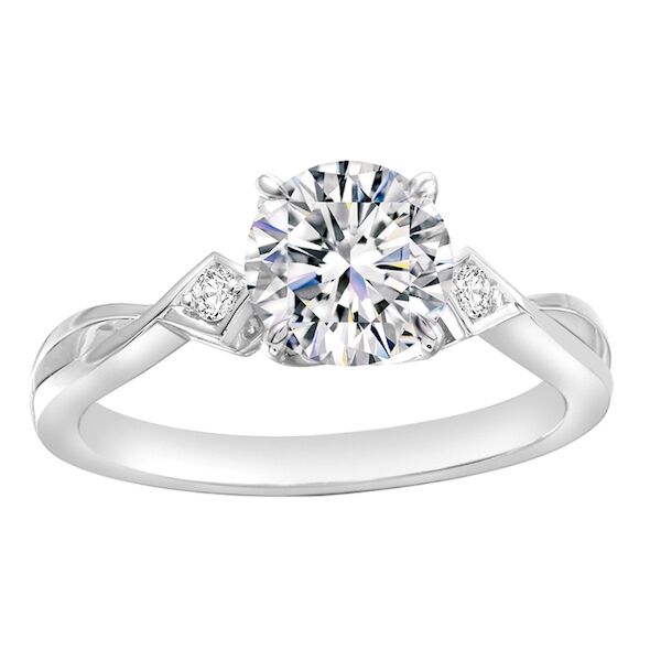 Pave Round Cut Diamond Engagement Ring In White Gold Cupid's Arrow with Accent (0.045 ct. tw.)