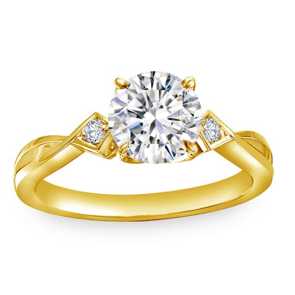 Pave Round Cut Diamond Engagement Ring In Yellow Gold Cupid's Arrow with Accent (0.045 ct. tw.)