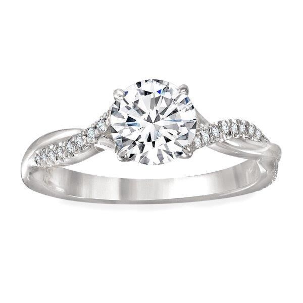 1.01-Carat Heart Diamond  set in Pave Round Cut Diamond Engagement Ring In White Gold Walk the Line (0.13 ct. tw.)