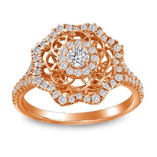 Halo Round Cut Diamond Engagement Ring In Rose Gold Vintage Flair II (0.34 ct. tw.)
