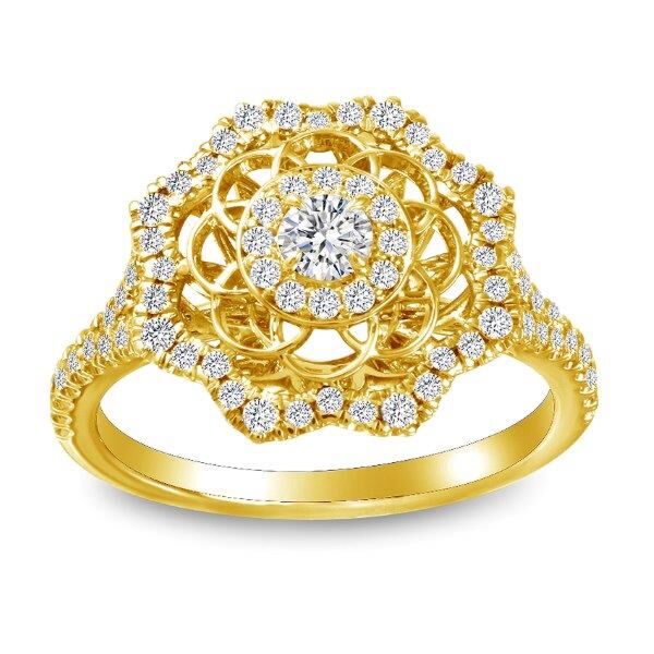 Halo Round Cut Diamond Engagement Ring In Yellow Gold Vintage Flair II (0.34 ct. tw.)