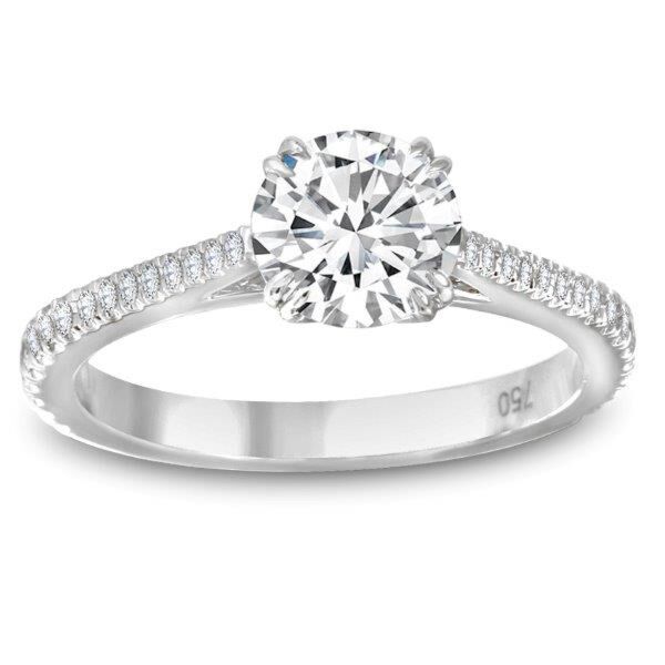 Pave Round Cut Diamond Engagement Ring In White Gold Natural Double Prong (0.22 ct. tw.)