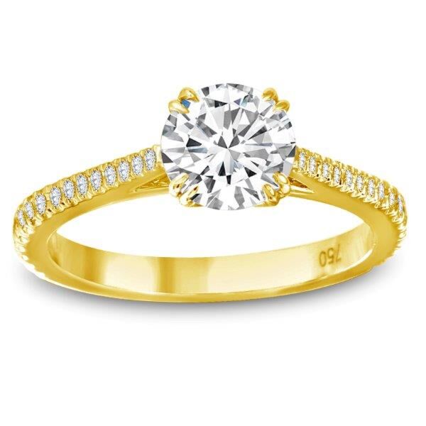 Pave Round Cut Diamond Engagement Ring In Yellow Gold Natural Double Prong (0.22 ct. tw.)