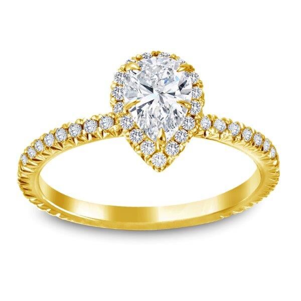 Halo Pear Cut Diamond Engagement Ring In Yellow Gold Uplift (0.33 ct. tw.)