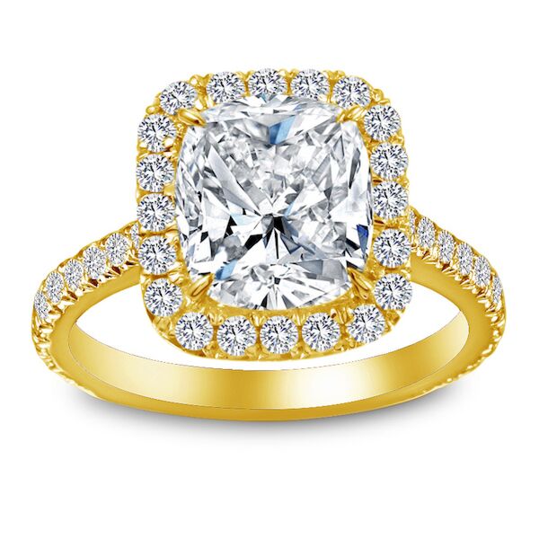 Halo Cushion Cut Diamond Engagement Ring In Yellow Gold The Multiple II (0.94 ct. tw.)