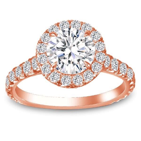 Double Halo Round Cut Diamond Engagement Ring In Rose Gold Castle (0.95 ct. tw.)