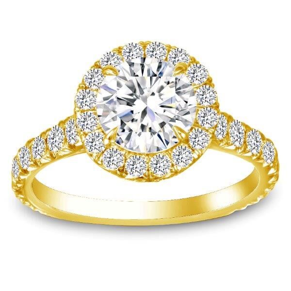 Double Halo Round Cut Diamond Engagement Ring In Yellow Gold Castle (0.95 ct. tw.)