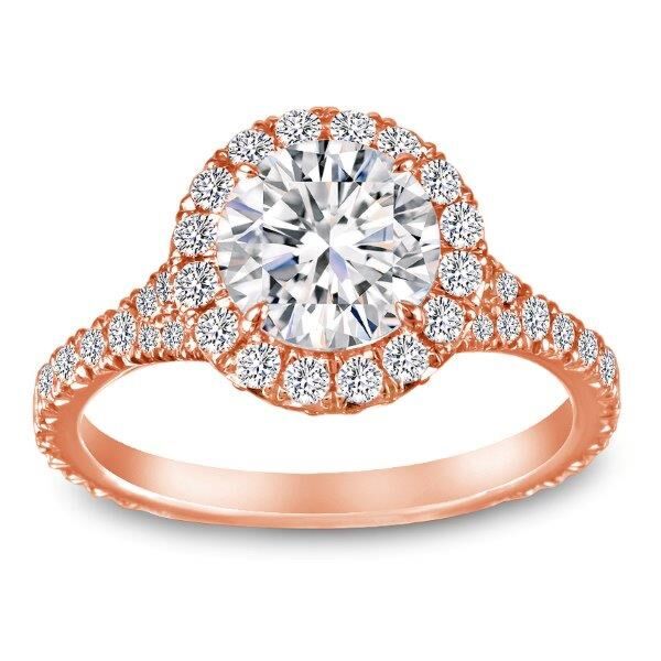 Double Halo with Split Shank Round Cut Diamond Engagement Ring In Rose Gold Castle (0.82 ct. tw.)