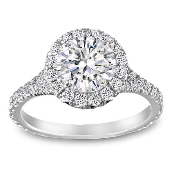 Double Halo with Split Shank Round Cut Diamond Engagement Ring In White Gold Castle (0.82 ct. tw.)