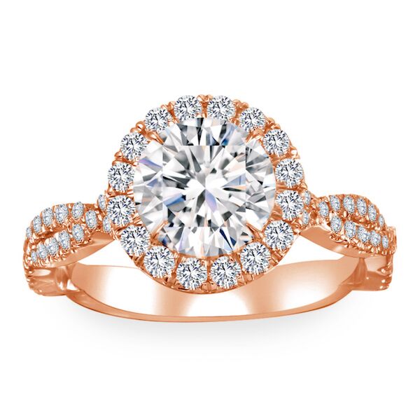 Halo Round Cut Diamond Engagement Ring In Rose Gold Windy Road (0.74 ct. tw.)