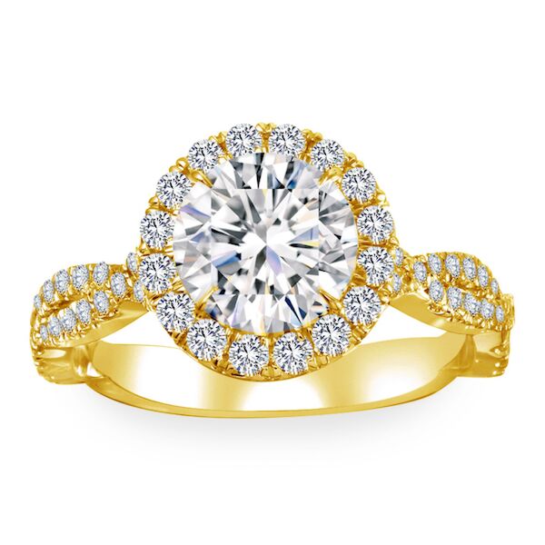 Halo Round Cut Diamond Engagement Ring In Yellow Gold Windy Road (0.74 ct. tw.)