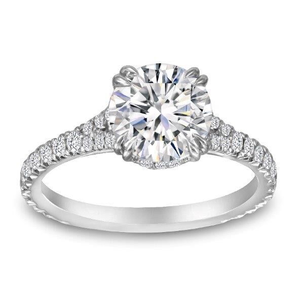 Pave Round Cut Diamond Engagement Ring Natural Double Prong with Split Shank (0.45 ct. tw.)