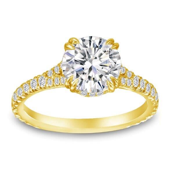 Pave Round Cut Diamond Engagement Ring Natural Double Prong with Split Shank In Yellow Gold (0.45 ct. tw.)