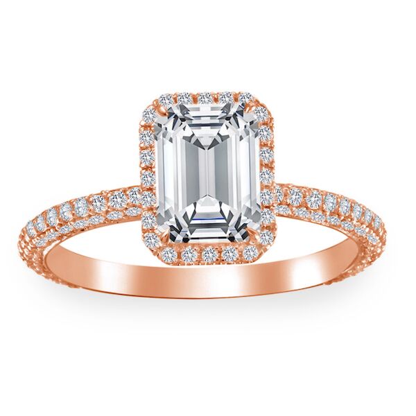 Halo Emerald Cut Diamond Engagement Ring In Rose Gold 3D Diamond with Halo (0.49 ct. tw.)