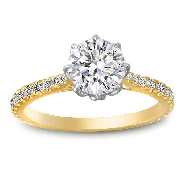  Pave Round Cut Diamond Engagement Ring In Yellow Gold Tied Down 8-Prong (0.4 ct. tw.)