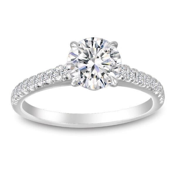 3-Carat Round Diamond  set in Pave Round Cut Diamond Engagement In White Gold Ring Natural II (0.25 ct. tw.)