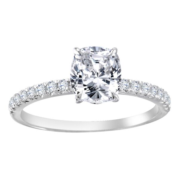 3-Carat Round Diamond  set in Pave Cushion Cut Diamond Engagement Ring In White Gold The Tipping Point III (0.23 ct. tw.)