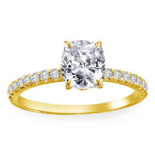 Pave Cushion Cut Diamond Engagement Ring In Yellow Gold The Tipping Point III (0.23 ct. tw.)