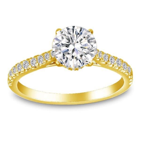 Pave Round Cut Diamond Engagement Ring In Yellow Gold Tied Down (0.28 ct. tw.)