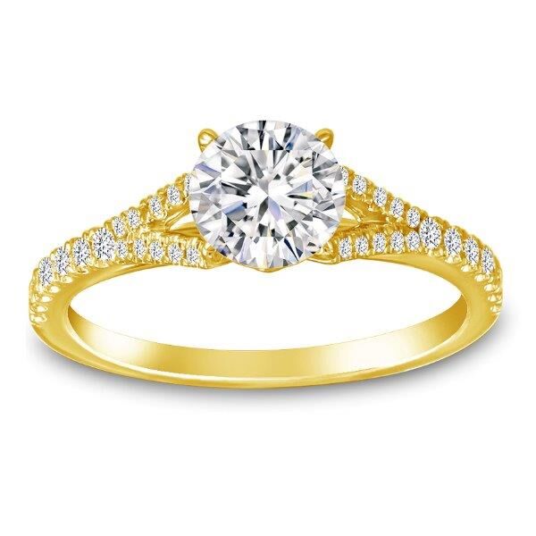 Pave Round Cut Diamond Engagement Ring with Split Shank In Yellow Gold Disconnected (0.21 ct. tw.)