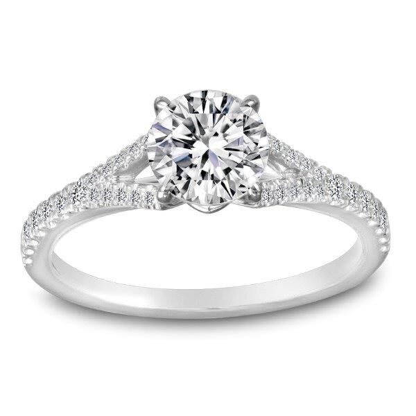 Pave Round Cut Diamond Engagement Ring with Split Shank In White Gold Disconnected II (0.2 ct. tw.)