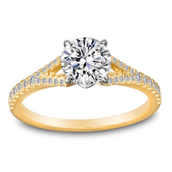 Pave Round Cut Diamond Engagement Ring with Split Shank In Yellow Gold Disconnected II (0.2 ct. tw.)
