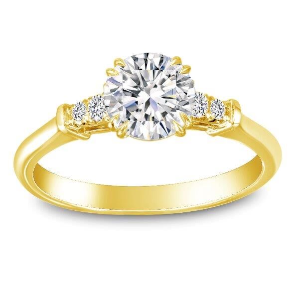 Pave Round Cut Diamond Engagement Ring In Yellow Gold Cupid's Arrow (0.1 ct. tw.)