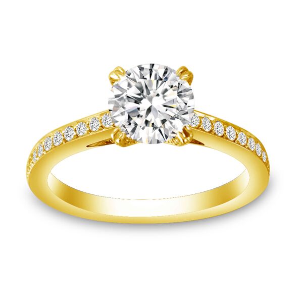 Pave Round Cut Diamond Engagement Ring In Yellow Gold Natural Double Prong with Accent (0.44 ct. tw.)