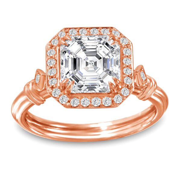 Halo Asscher Cut Diamond Engagement Ring In Rose Gold Wired (0.19 ct. tw.)