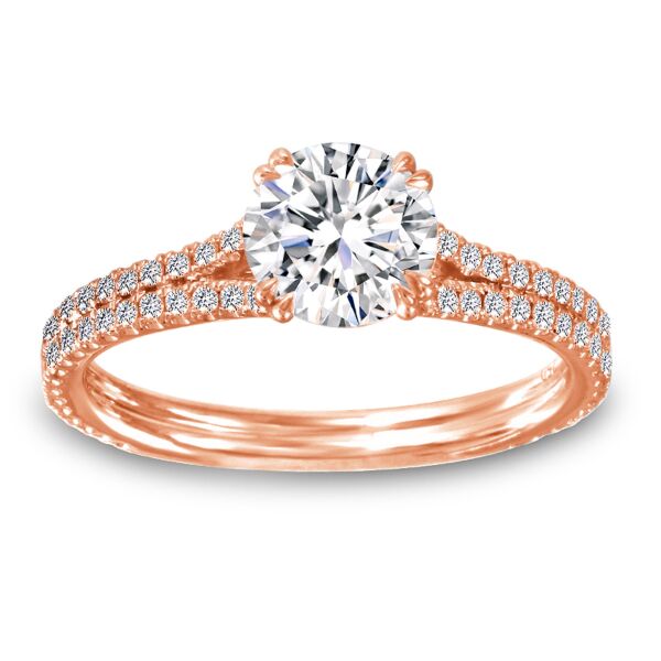 Pave Round Cut Diamond Engagement Ring Natural Double Prong Split Shank with Accent In Rose Gold (0.4 ct. tw.)