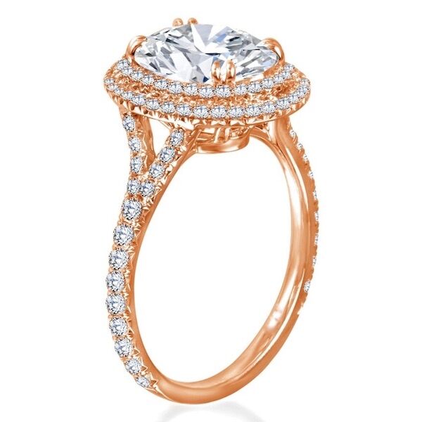 Double Halo Round Cut Diamond Engagement Ring In Rose Gold Double Win (0.73 ct. tw.)