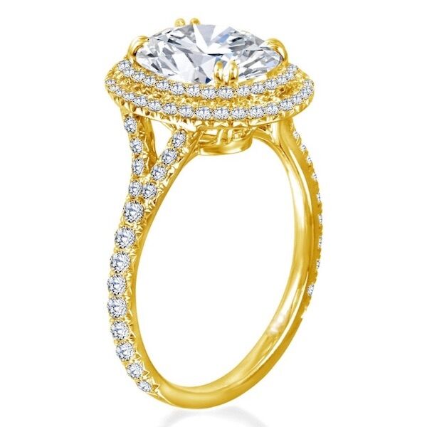 Double Halo Round Cut Diamond Engagement Ring In Yellow Gold Double Win (0.73 ct. tw.)