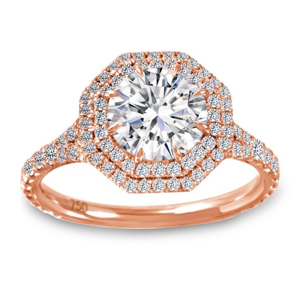 Double Halo Round Cut Diamond Engagement Ring In Rose Gold Merging (0.68 ct. tw.)