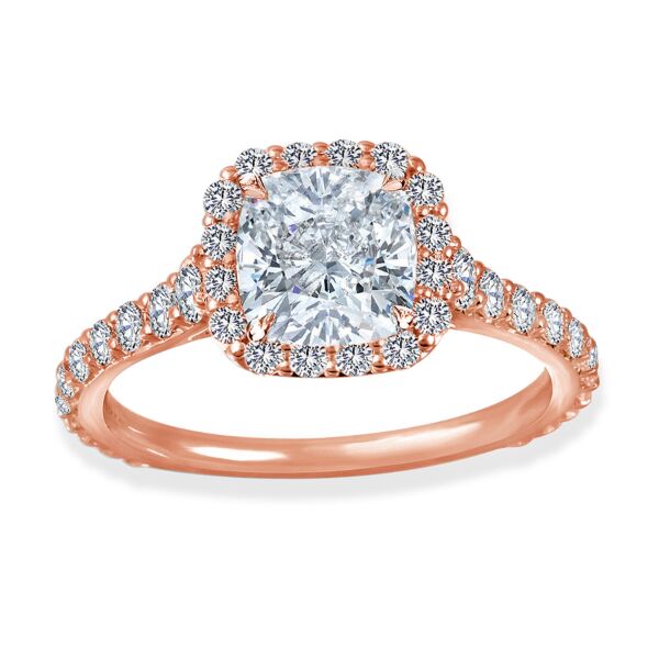 Halo Cushion Cut Diamond Engagement Ring In Rose Gold Castle (0.86 ct. tw.)