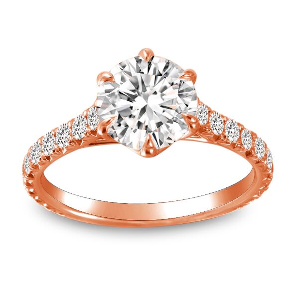 Pave Round Cut Diamond Engagement Ring In Rose Gold Just Enough 6 Prong (0.57 ct. tw.)